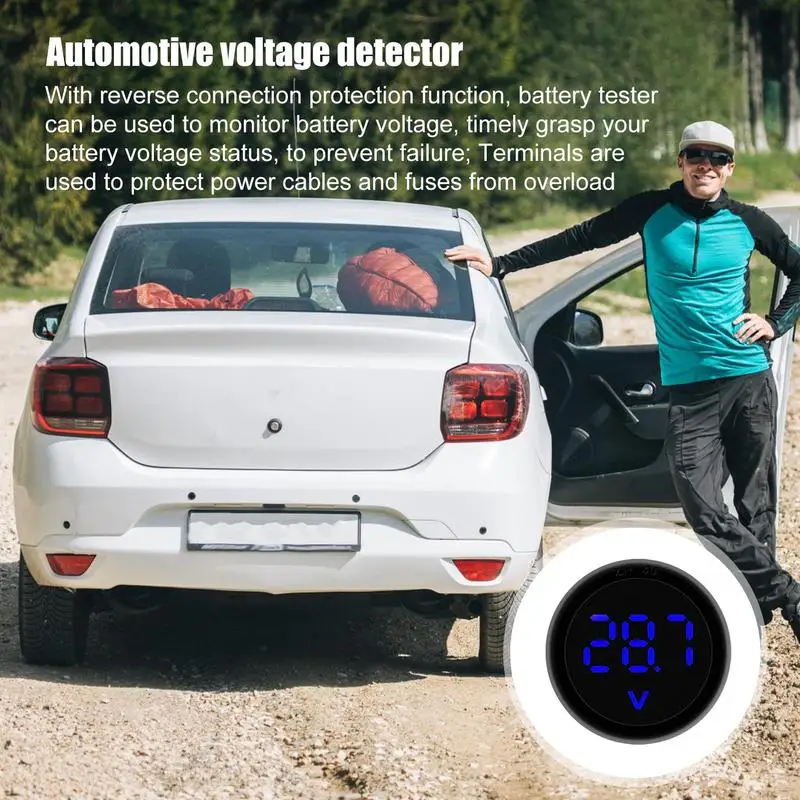 Battery Voltage Gauge DC Digital Car Voltage Current Meter Waterproof Round Panel for  Mobile Power Voltage Tester Detector