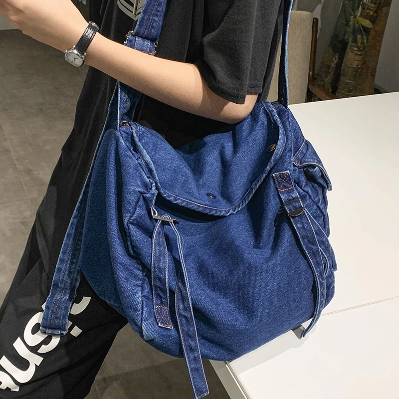 Casual Denim Women Handbag Large Capacity Jeans Travel Shoulder Bags Female Big Totes Bag Blue Hobos Vintage Messenger Bag
