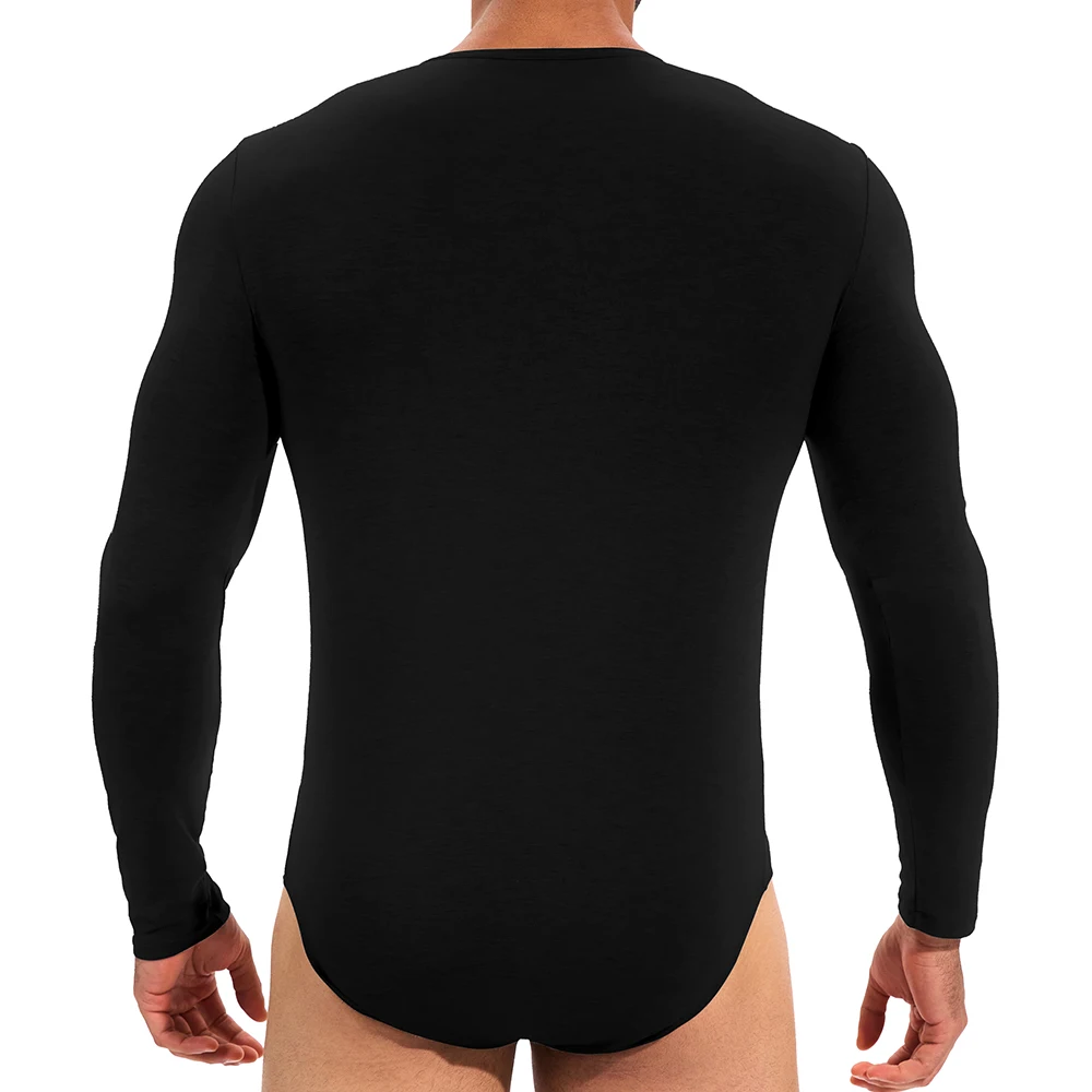 Men's Long Sleeve Body Shaping Bodysuit Briefs Full Body Control Underwear Fashion Round Neck Home Clothes Pajamas Waist Trainer