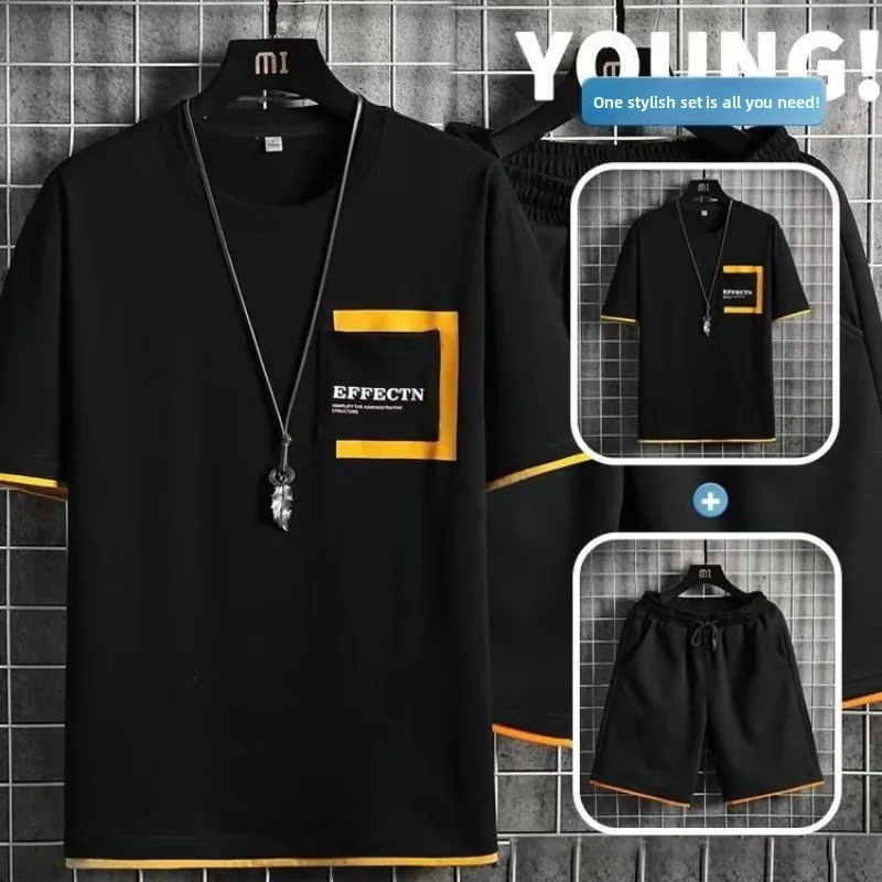 

Новый комплект спортивной одежды из ледяного шелка для мужчин: футболка и шорты для бега, длина до колена, полиэстер