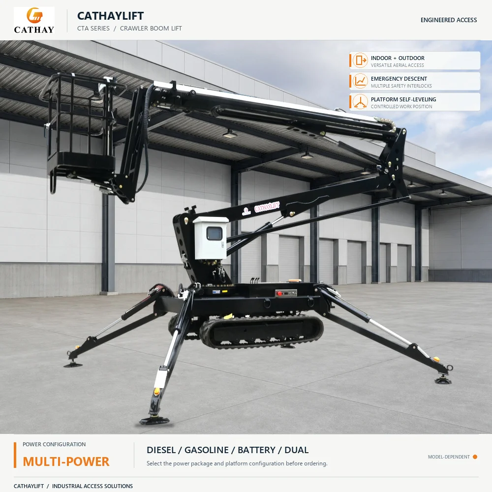 High Quality New Hydraulic Aerial Man Lift Work Platform Adjustable Crawler Tracked Spider Boom Lift with Remote Control