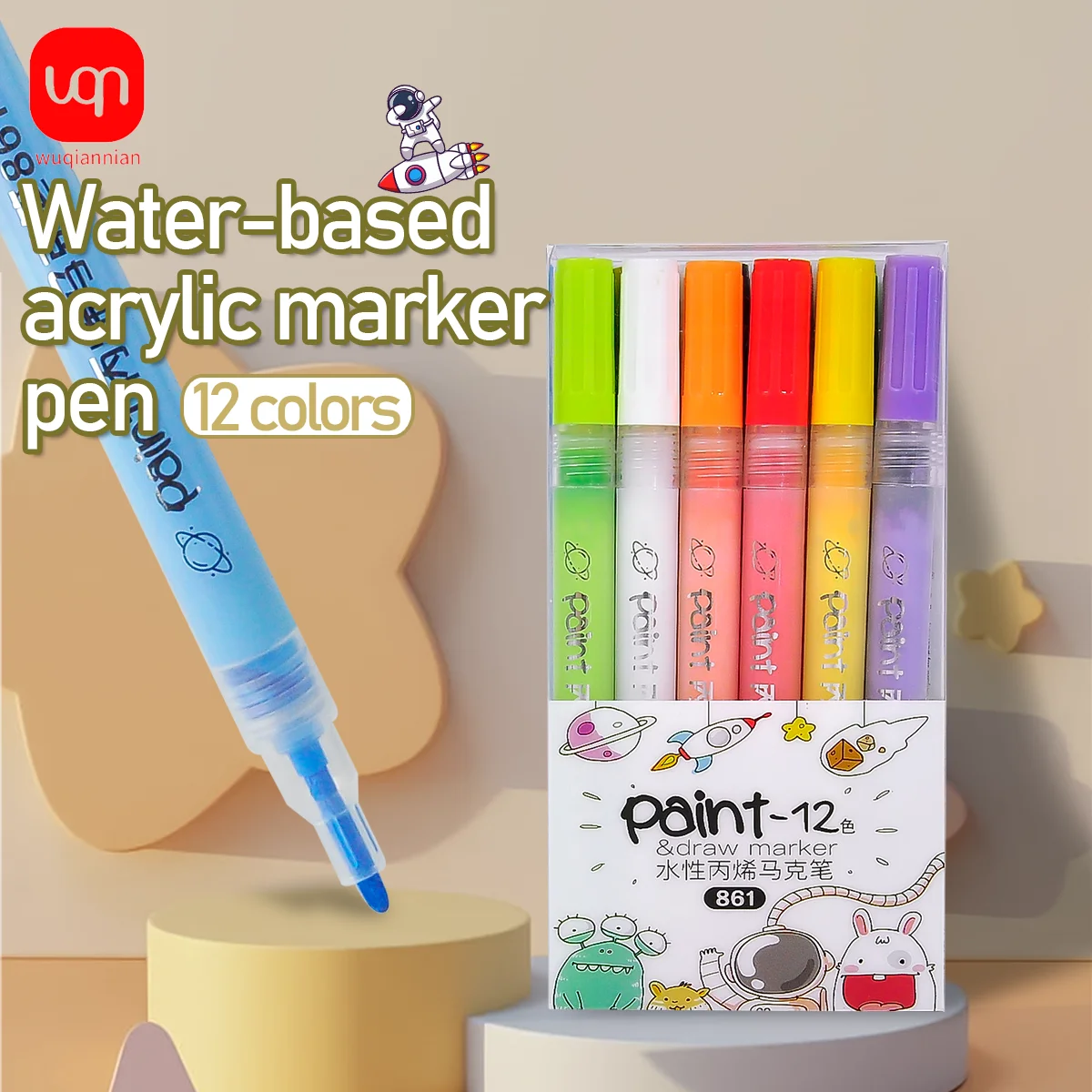 

WQN-12/18/24 Colored Water-Based Acrylic Markers, Non-Irritating Fiber Tips, Glass, DIY, School and Office Supplies