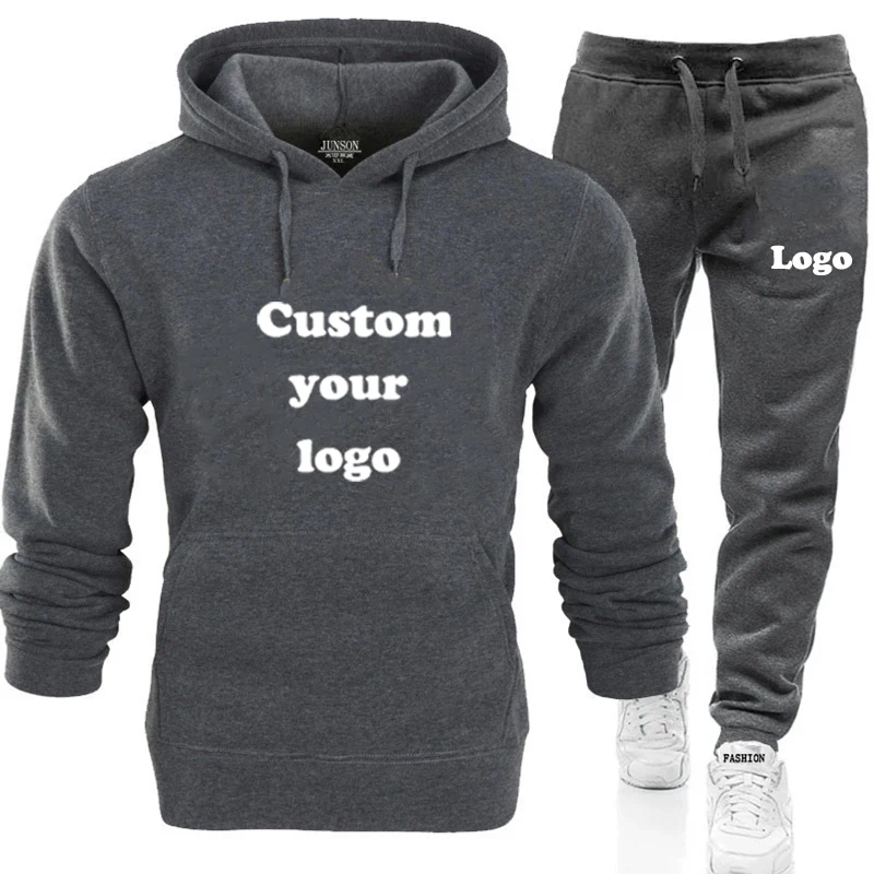 Design Your Logo Vintage Casual Suits Basics Unisex Couple Set Hoodie Long Pant Men Solid Pocket Spring Autumn Outfit Streetwear