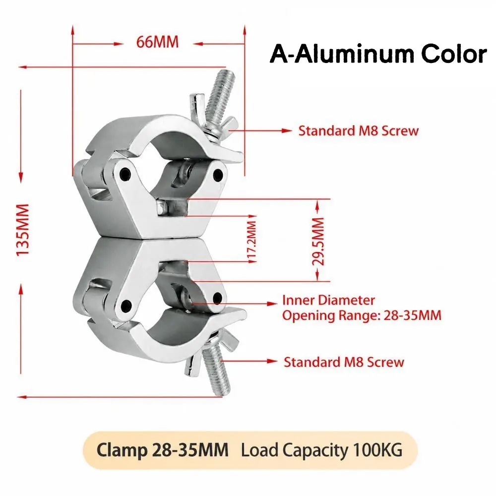 Double Lock Stage Lights Truss Clamp Aluminum Alloy Clip Bracket DJ Light Clamps 100kg Load Capacity 28-35mm Lamp Hanger Hooks