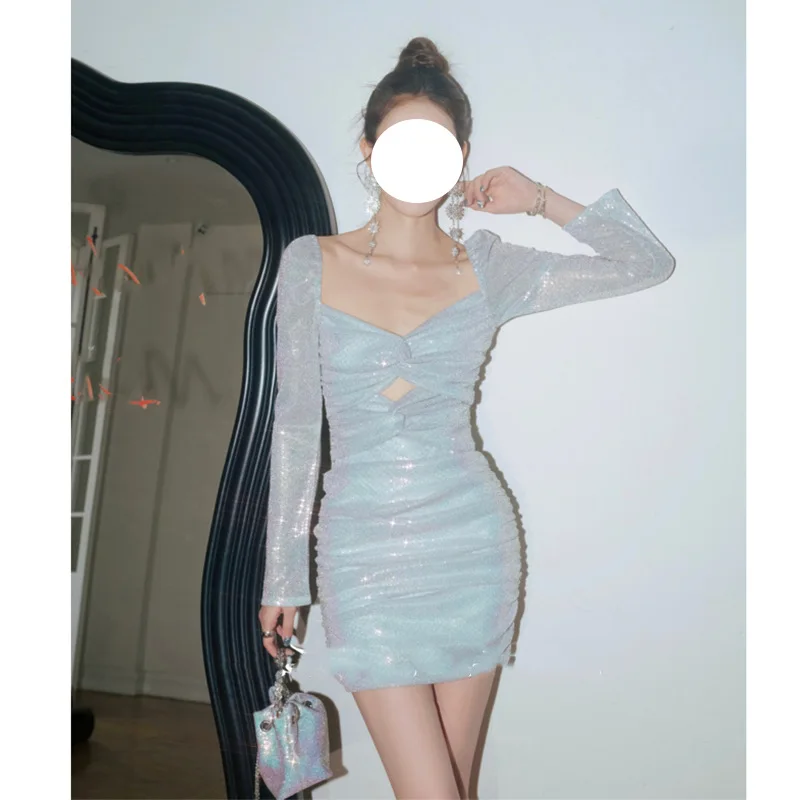 

Сексуальное синее вечернее платье-боди с пайетками, V-образным вырезом, модное, с высокой талией, на молнии, для свадеб, выступлений и повседневной носки