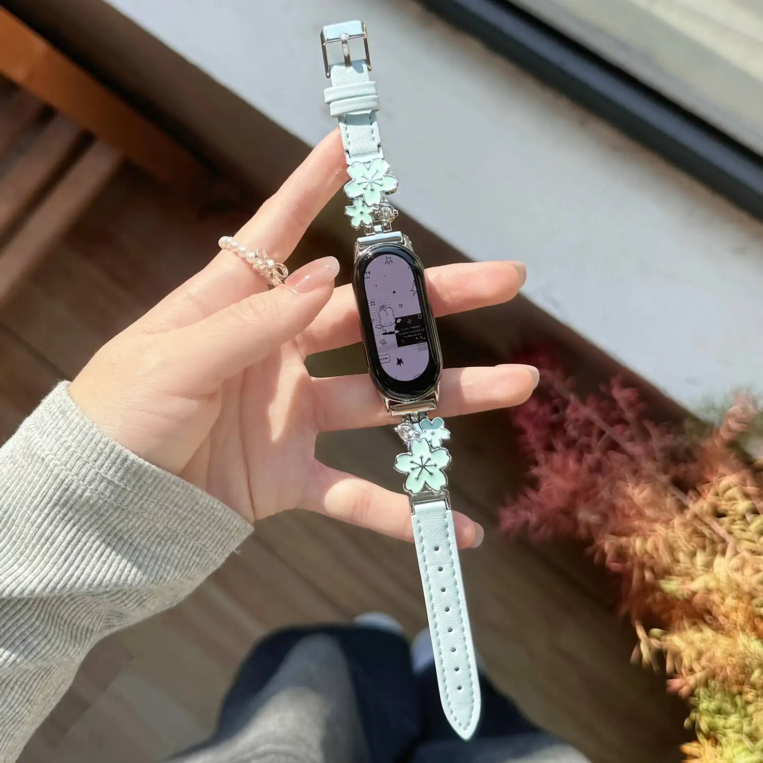 Flower Leather Loop for Xiaomi Band 10 9 8 NFC Accessories Watch Strap Women