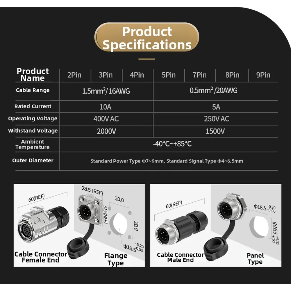 Flange Mount IP68 Aviation Connector 2 9 Pin Male Female Set for Industrial Equipment Wiring and Outdoor Electronic Applications
