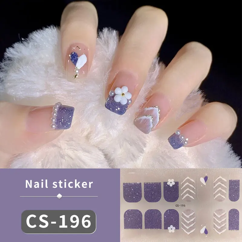 14 Tips Paars Glitter Bakken Gratis Gel Nagelstickers Bloemen Kleurverloop Zelfklevende Volledige Dekking Nagelwraps DIY Manicure Arts