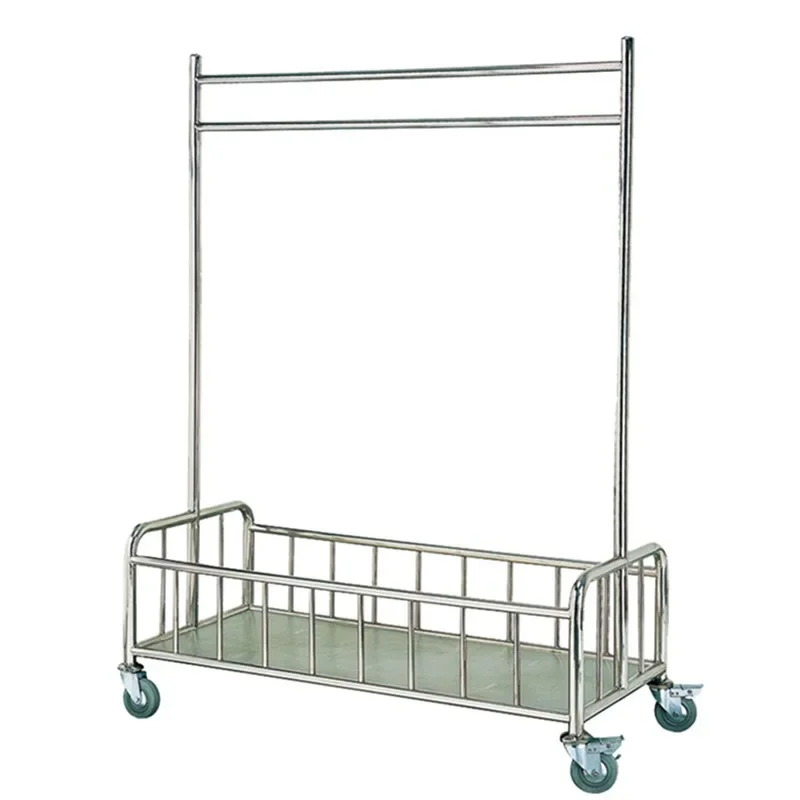 Thickened stainless steel garment cart with railing, hotel clothes rack, laundry room delivery rack, home furnishing cart, cloth
