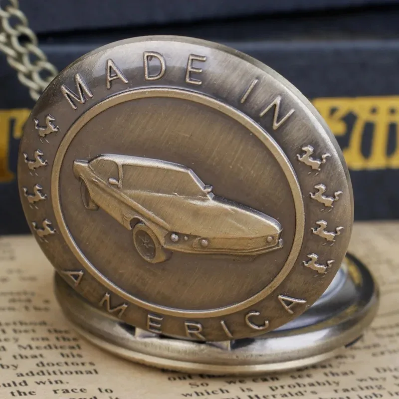 خمر تنقش الأمريكية الرياضة سيارة الجيب ووتش هدية عالية الجودة محايد قلادة توقيت قلادة البرونزية كوارتز ساعة الجيب