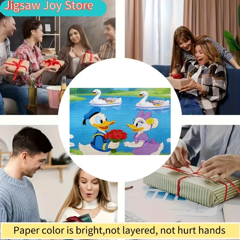 2D Flat, 1000pcs Disney Donald & Daisy Duck Puzzle - Sailor Donald & Purple Daisy Valentine' Lake Scene, Frameless Wall Pictur