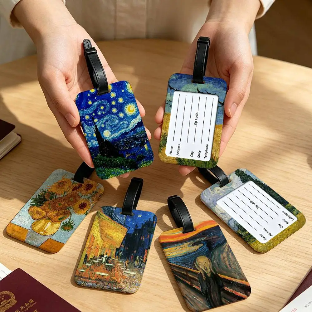 Van Gogh A-Art Aesthetic Universal PVC Luggage Tag Anti lost With Information Card Suitcase Backpack Identification Label
