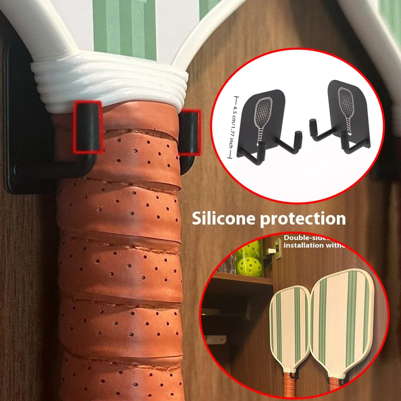 

2PCS Universal Pickleball Racket Holder Wall Mounted Racket Rack Stainless Steel Wall Hook Badminton Racket Holder