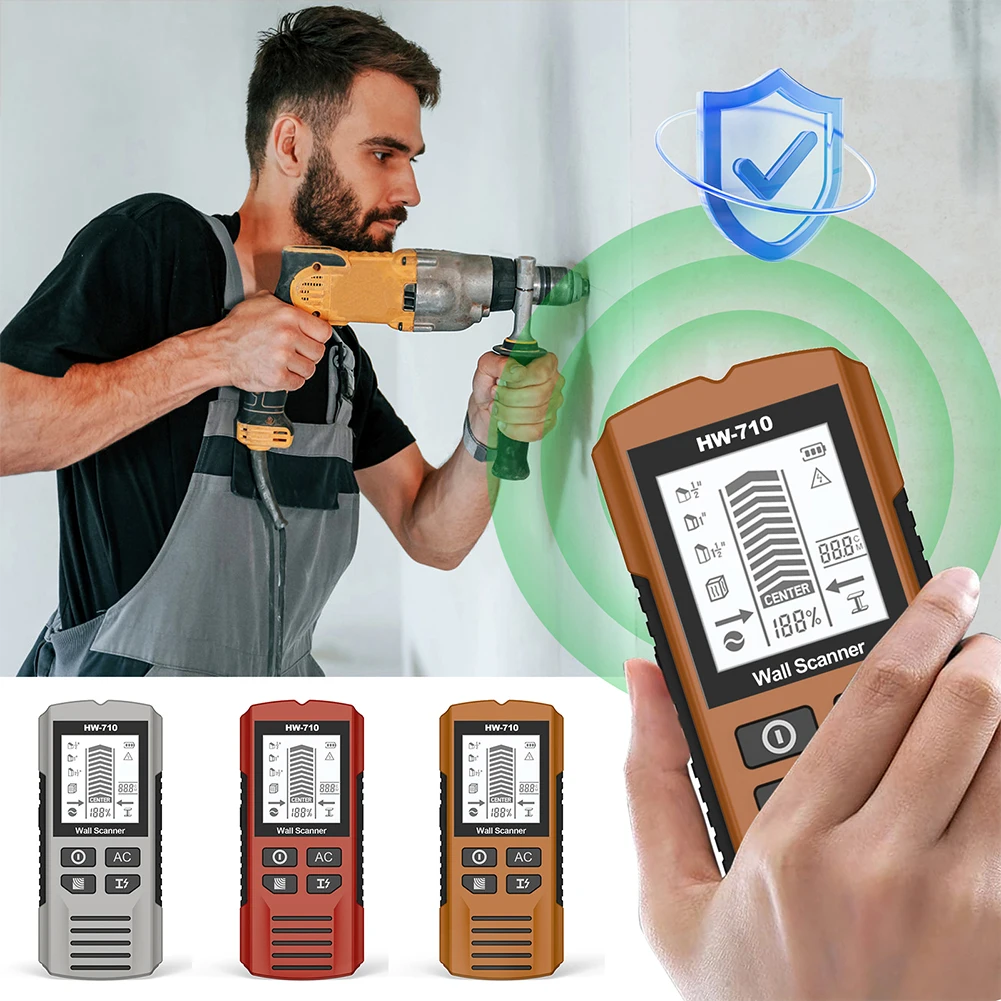 Rilevatore elettronico da parete 6 in 1 Strumento di misurazione portatile multifunzionale Cercatore di legno perni Rilevatore di metalli con scanner a filo sotto tensione