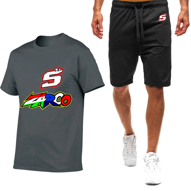 2025 Zomer Heren Johann Zarco No 5 Logo Print Ronde Hals Sneldrogend Comfortabel T-shirt + Losse Ademende Korte Broekpakken