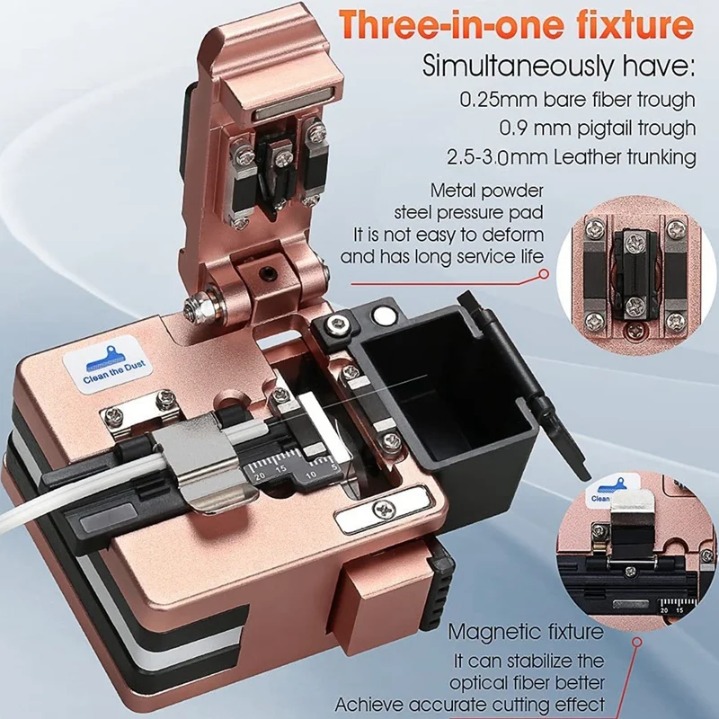 Imagem -02 - Comptyco Aua-x2 Cutelo de Fibra de Alta Precisão com Caixa de Fibra de Resíduos Fibra Óptica Ftth Conexão a Frio Hot Melt Cabo Cutter Tools