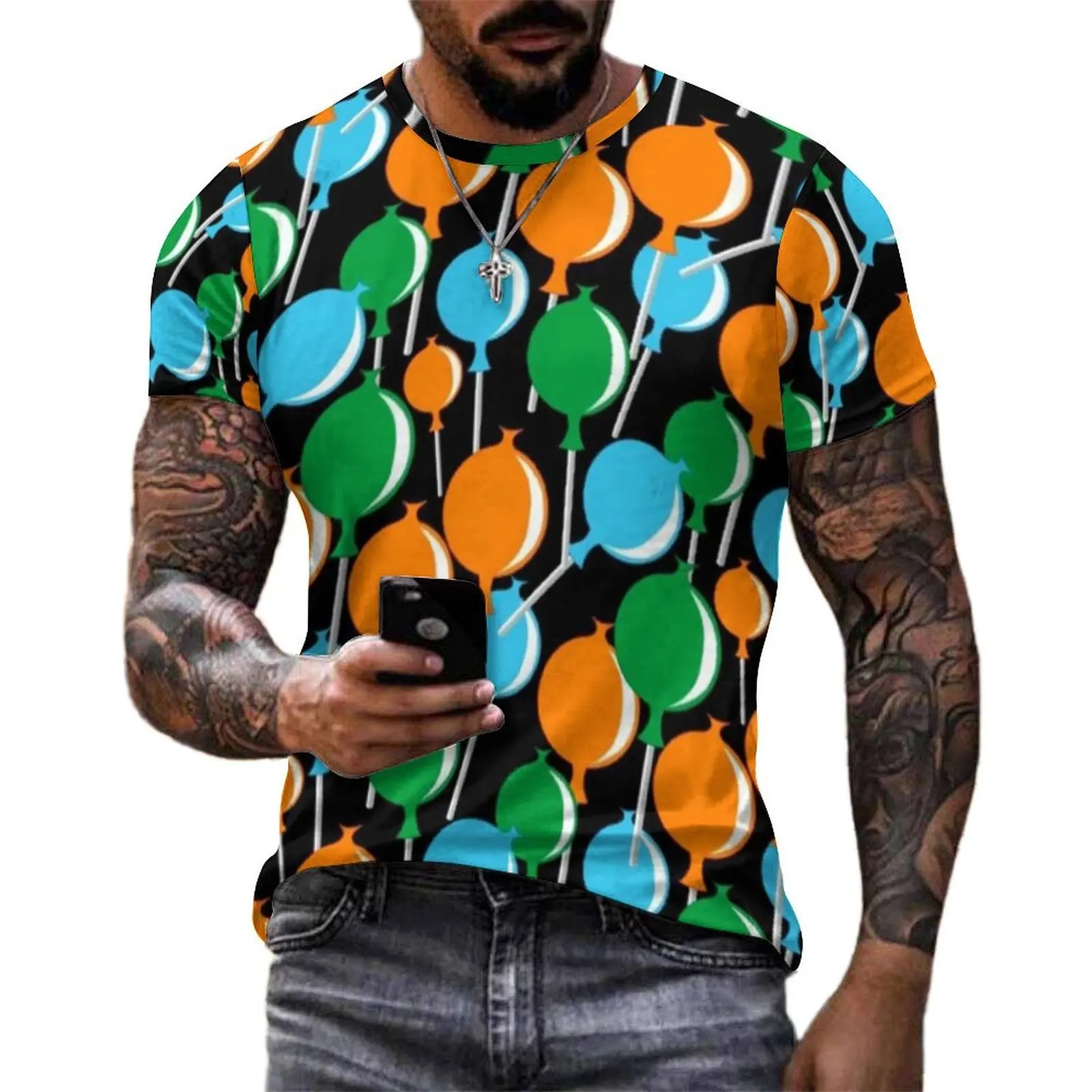 Multicolor Balloon T-Shirt For Couple Pop Art Print O Neck T Shirts Cool Clothing Short Sleeve Street Style Oversized Tees