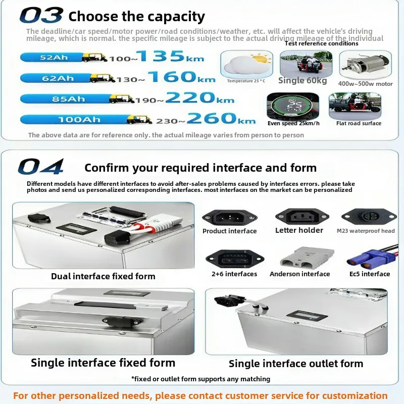 72V 60Ah-300Ah Li-ion Deep Cycle Battery - High Capacity Power for 7KW 14KW Scooter Motorcycle Tricycle Hybrids