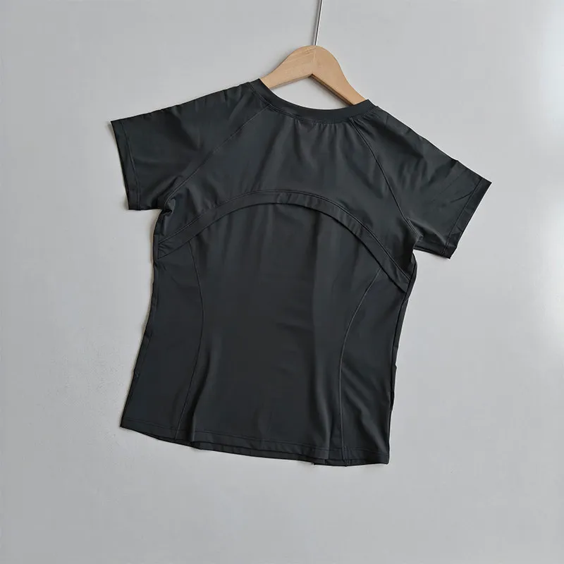 Damen-Yoga-Bekleidung aus Eisseide, kurzärmelig, locker, atmungsaktiv, Fitness-Trainings-T-Shirt, Sonnenschutz, lässig, zum Laufen, für Outdoor-Sportarten – Detail 7