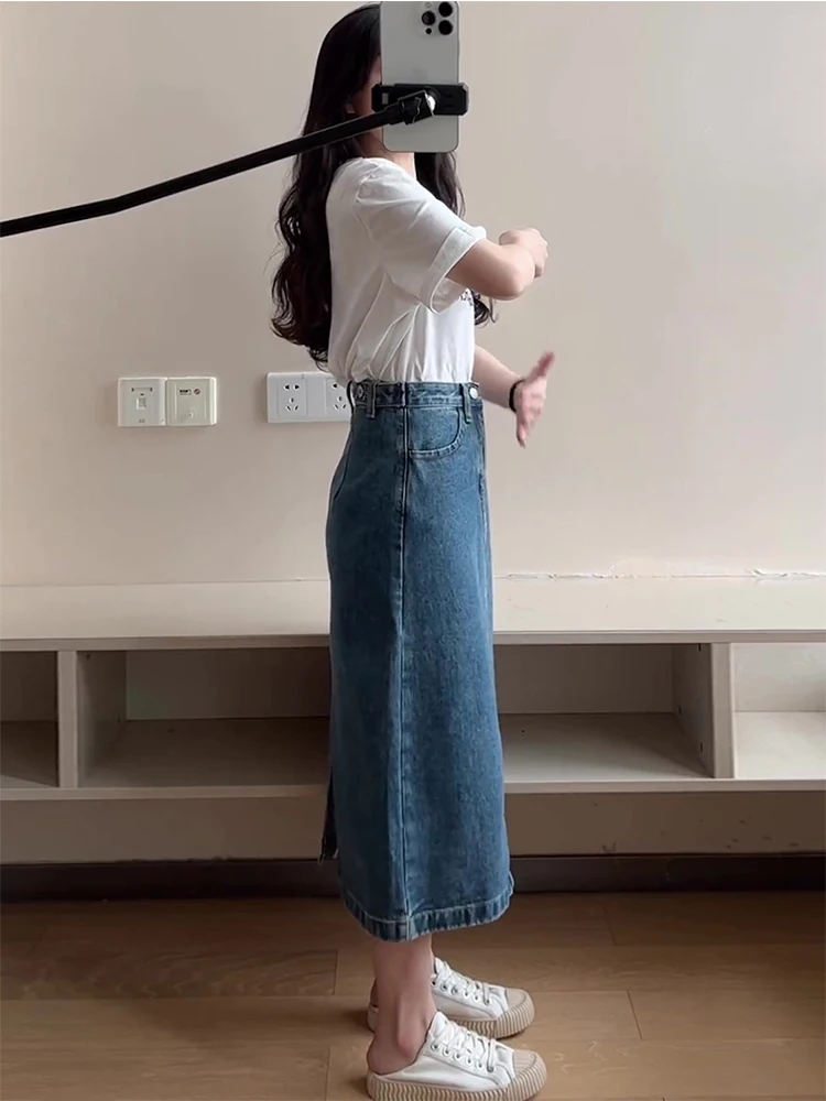 

Plus Size High Waist A-Line Midi Denim Skirt for Pear aped Women plus Size f Body Skirts Korean Sle Commute Spring Autumn