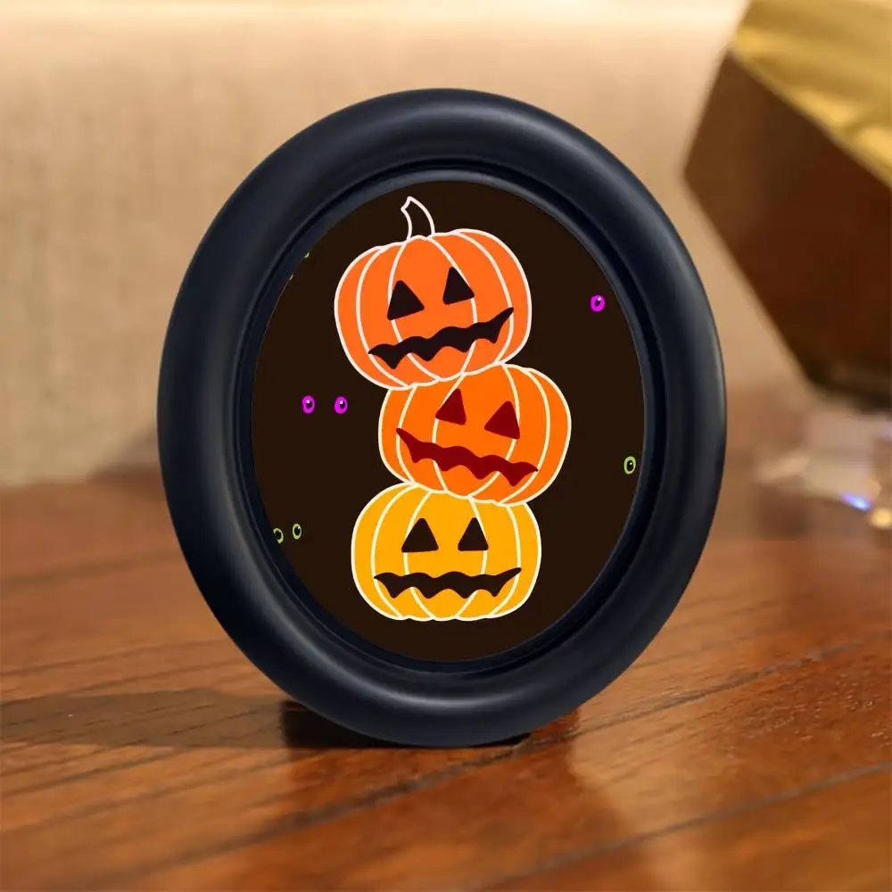 Cat Halloween Soul Pumpkin Stylish Wooden Elliptical Photo Frame, Perfect for Home & Holiday Decoration, Great Gift Choice