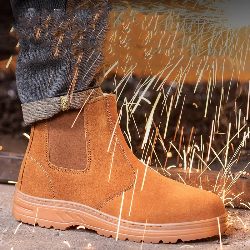 

Мужская мода со стальным носком, рабочие защитные ботинки, рабочие ботинки на платформе, ботинки «Челси», оригинальная кожаная защитная обувь, безопасные ботинки для сварщика