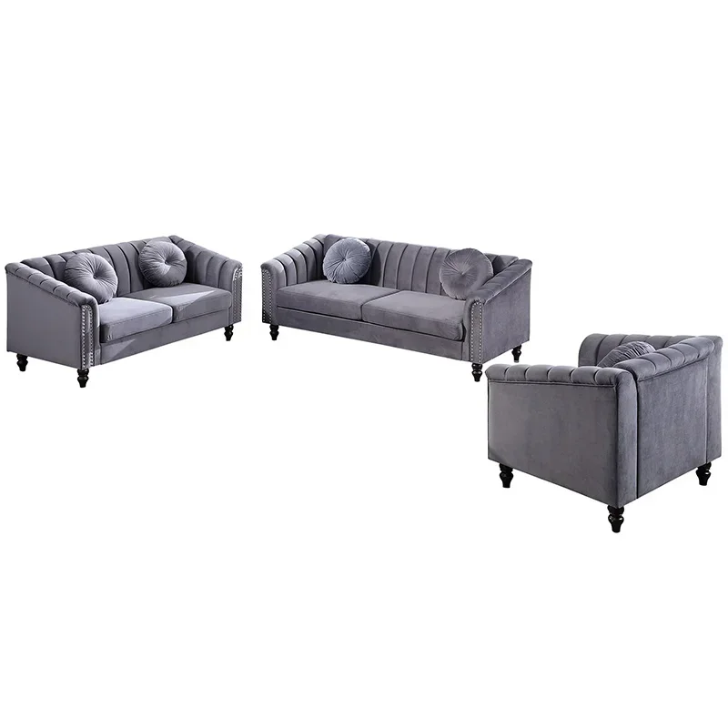 Home furniture living room velvet sectional couch modern chesterfield sofa set