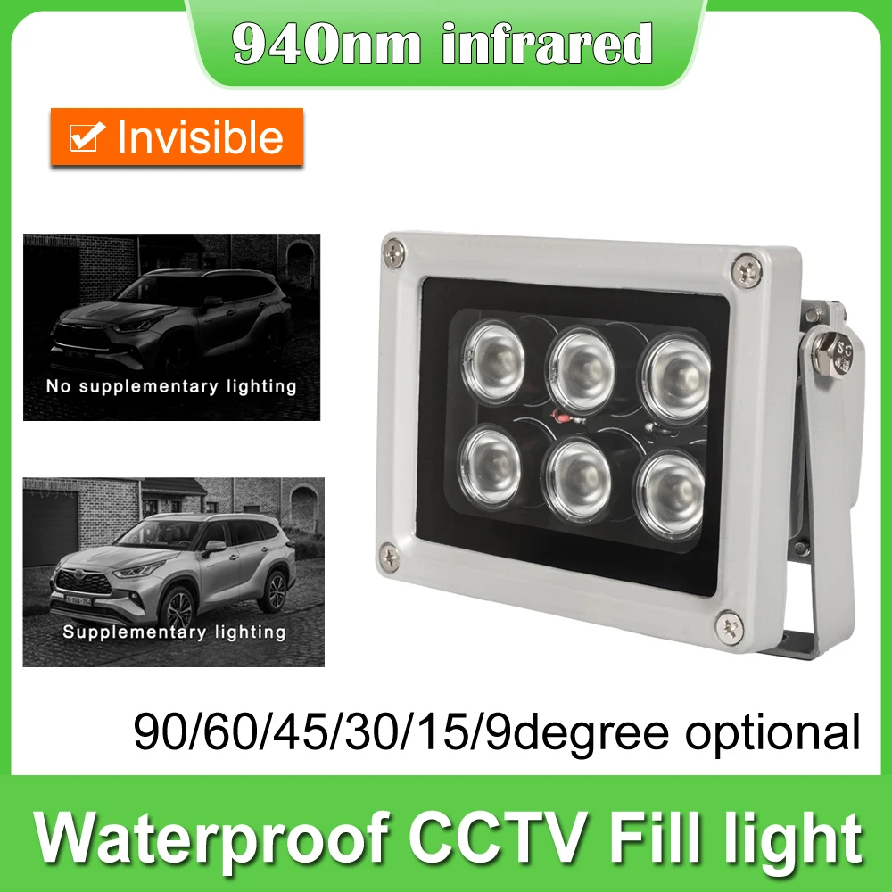 

Invisible 50M IR illuminator Light 940nm 6 array LEDs Infrared Waterproof Night Vision for CCTV Camera 90-60-45-30-15-9degree