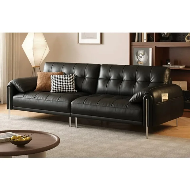 Leather sofa simple modern living room ancient Italian minimalist small apartment three-person leather sofa