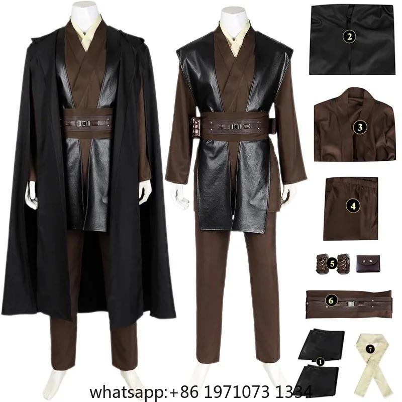Disfraz de Anakin Skywalker, Darth Vader, Jedi, con Top, Pantalones, Capa y Cinturón, para Halloween, Carnaval y Fiestas, para Hombre