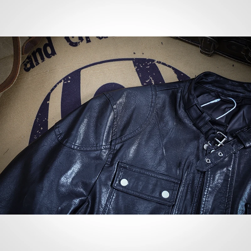 

Retro American Motorcycle PU Leather Jaet Slim Fit Hippie Sle Men's Coat Vintage Biker Vest ort Length Faion Urban