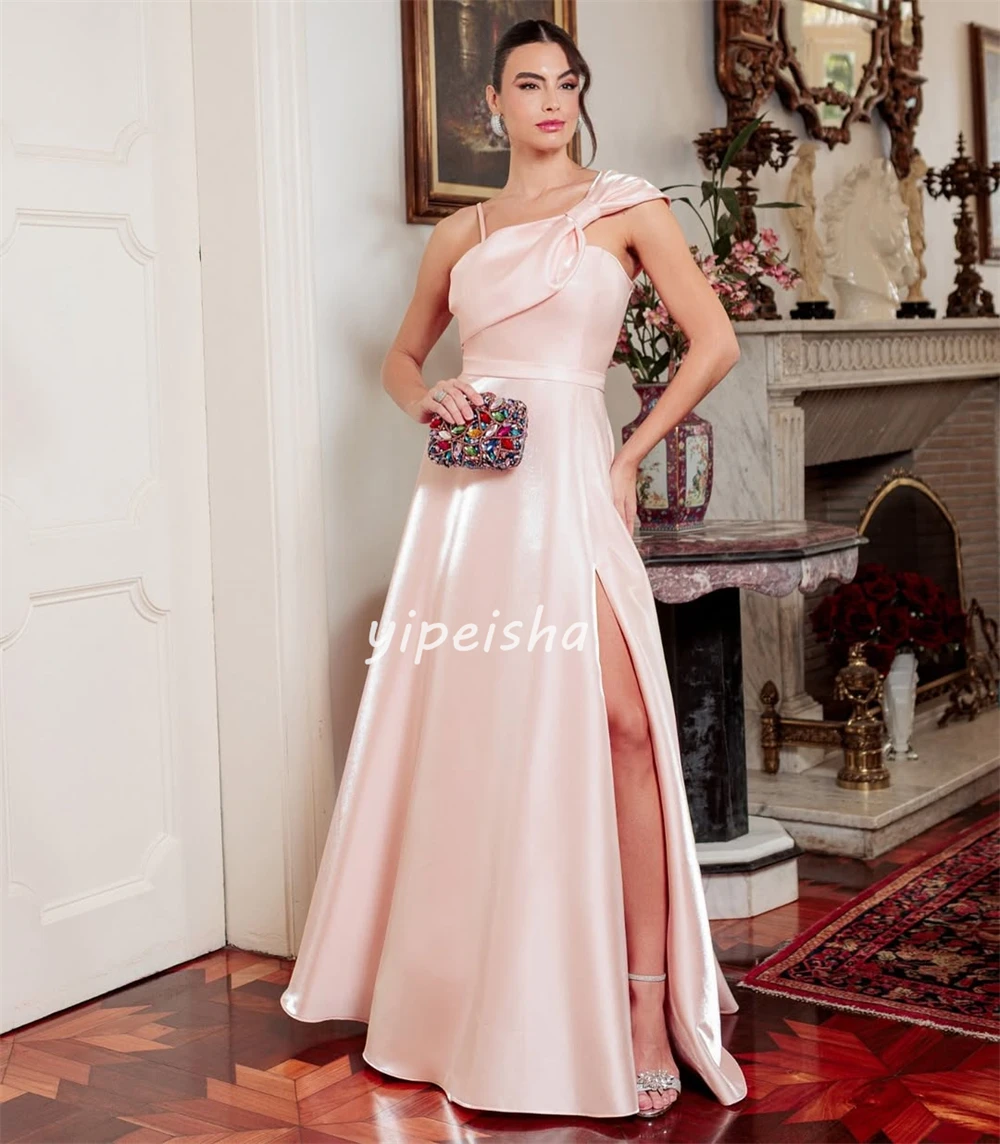 فساتين طويلة مخصصة عالية الجودة بسيطة من Charmeuse مكشكشة على شكل حرف a مكشوفة الكتف فساتين مناسبة مخصصة على الطراز الحديث #4