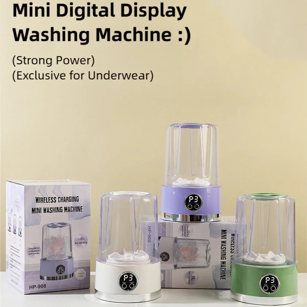Bezprzewodowa Mini Pralka 1L USB Akumulator 3000mAh 2 Prędkości Przenośna Do Podróży Skarpetki Bielizna Ubrania Kubki