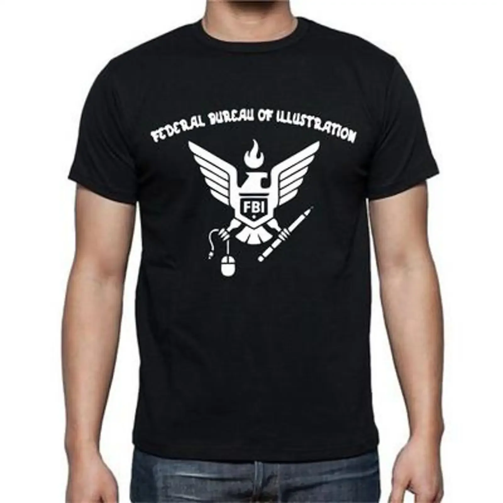 FBI Federal Bureau of Illustration Eagle Mouse Pen Fire T shirt vintage Washed Versatile streetwear Breathable Slightly Casual