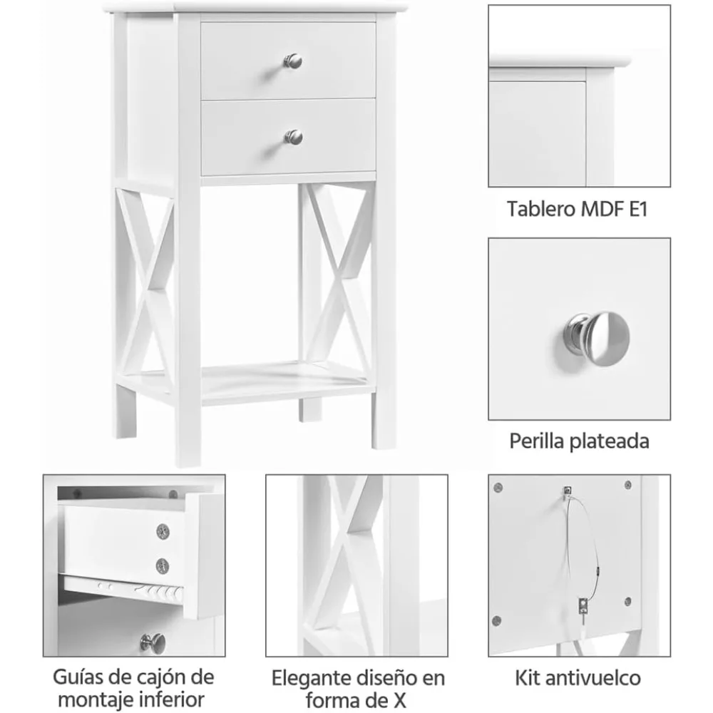 Mesita de Noche Alta con Cajones، Diseño Compacto para Ahorrar Espacio #4