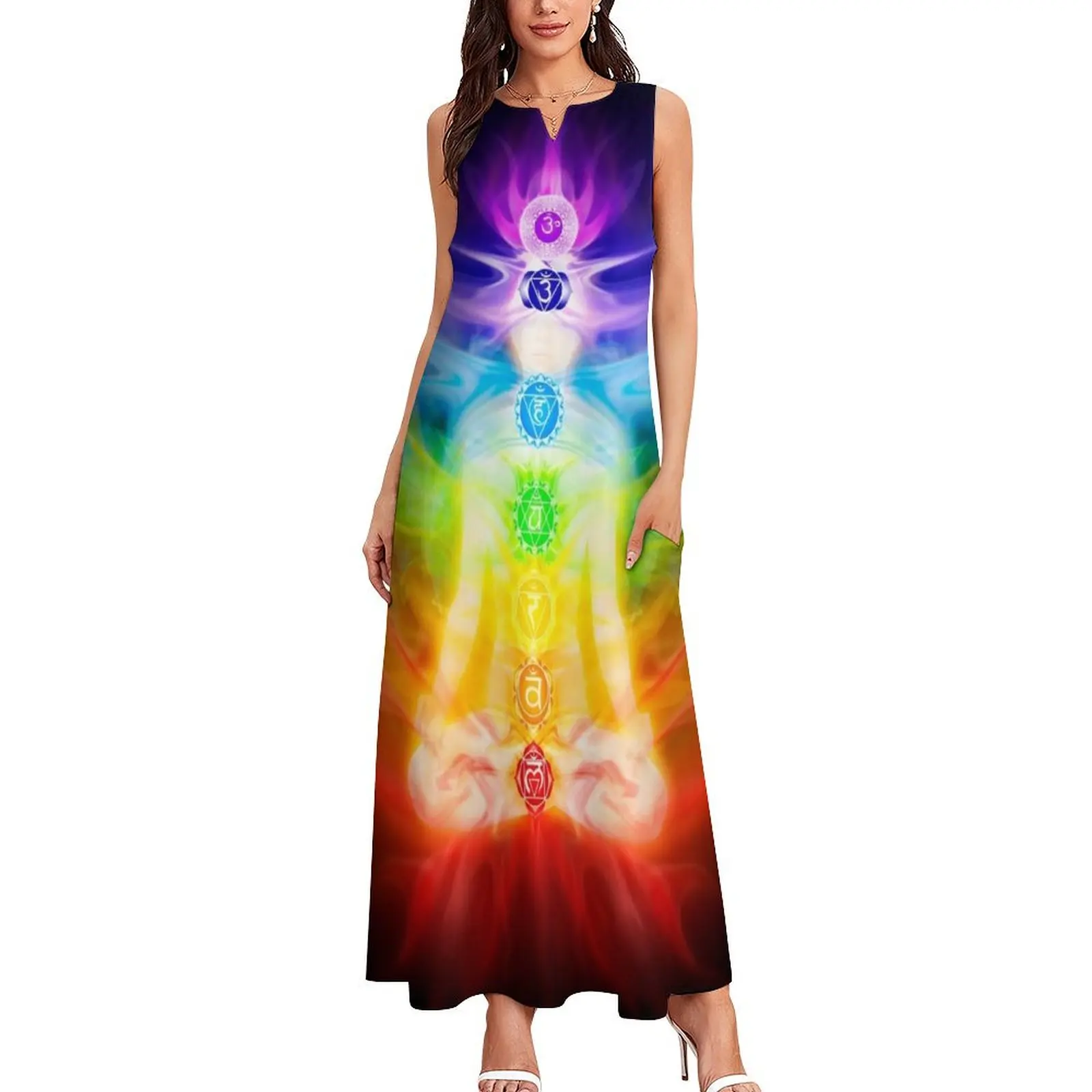 Chakras and energy flow on human body art photo print Long Dress Elegant gown fairy dress Dress