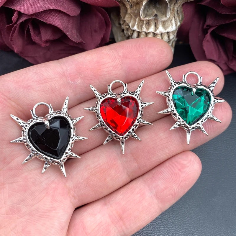 5pcs 30*29mm Goth Spiky Burning Heart Pendant Punk Thorn Heart Charms For Y2K Grunge DIY Jewelry Making Jewelry Craft Findings