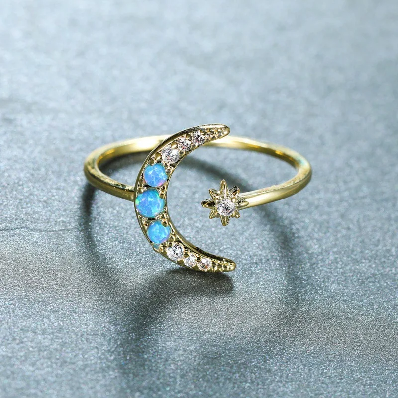2026 New Ins Style Gold Star Moon Australian Treasure Ring From Europe and America, Fashionable, Exquisite and Romantic Jewelry