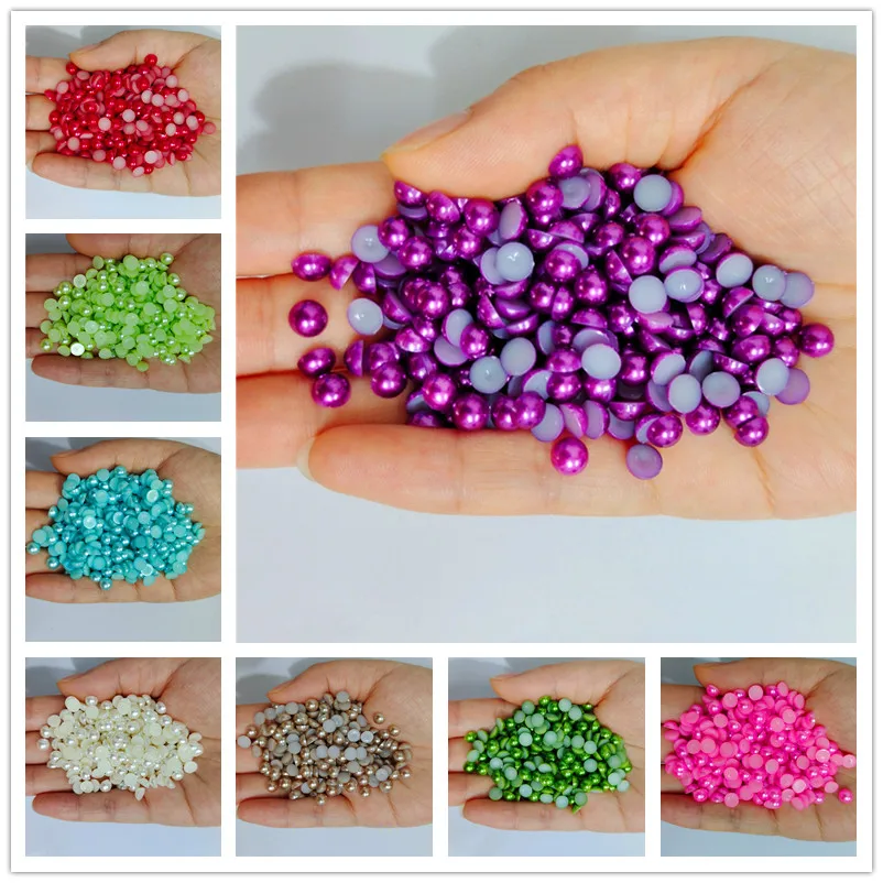 3mm-12mm Mix size  all colours ABS Half Round plastic pearl Non Hotfix Flat Back Nail Art Rhinestones Jewelry Making