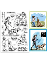 1Sheet Human and Pet Clear Stamps Dogs Silicone Clear Stamp Seals Friendship Sentiment Transparent Stamps for DIY Scrapbooking