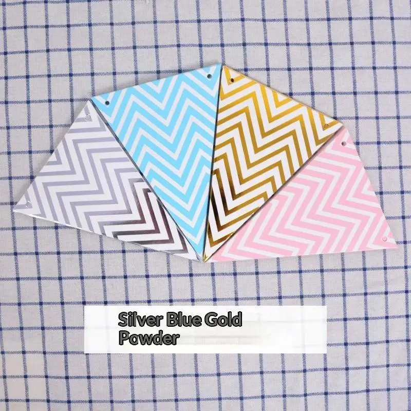 Colorful Triangle Bunting Flags With Metallic Accents Chevron Patterns: For Birthday Wedding Baby Shower Decor