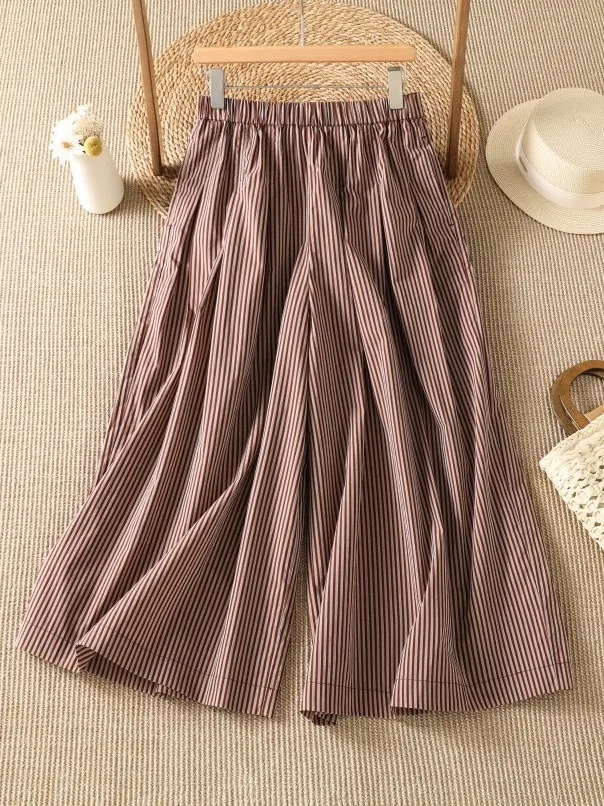 

Korean Japanese Brand Red Stripe Wide Leg Pants Women's plus Size Fashion Design Artistic Color Woven Stripes Full Elasticity