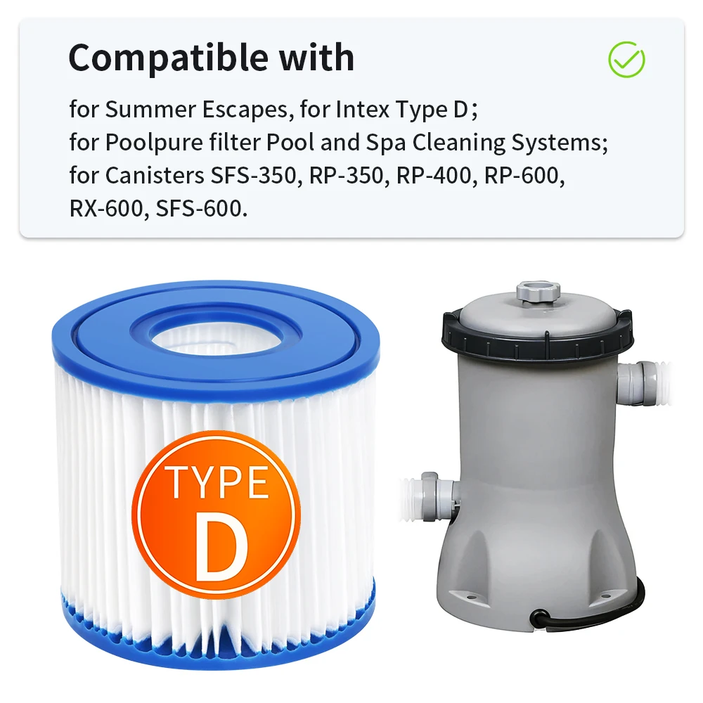 

Type D Filter Cartridge For Intex P57100102 SFS-350 RP-350 RP-400 RP-600 RX-600 Summer Waves Swimming Pool, Spare Pool Filter