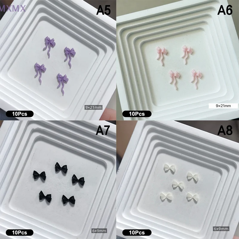 {MX} 10個入り 3Dダブルレイヤーリボンネイルチャーム ミニ樹脂製スイートリボンボウ ネイルアートラインストーン DIYマニキュアジュエリーパーツ
