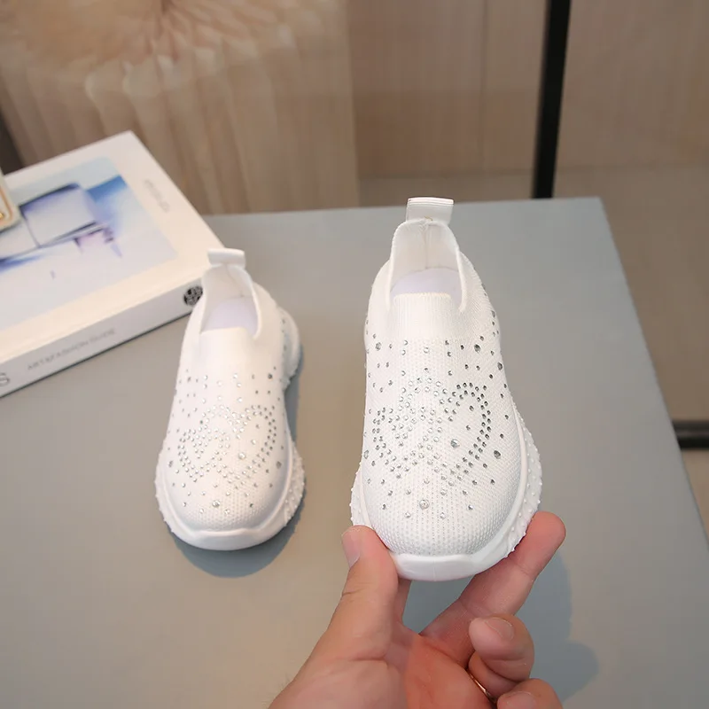 Spring and Autumn Rhinestone Middle Older Students Breathable Casual Shoes Korean Version Boys and Girls Flying Weaving Shoes