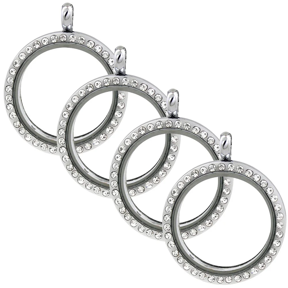 

4Pcs Openable Round Rhinestone Photo Locket Necklace Picture Frame Ornaments DIY Craft Accessories Picture Frame Ornament