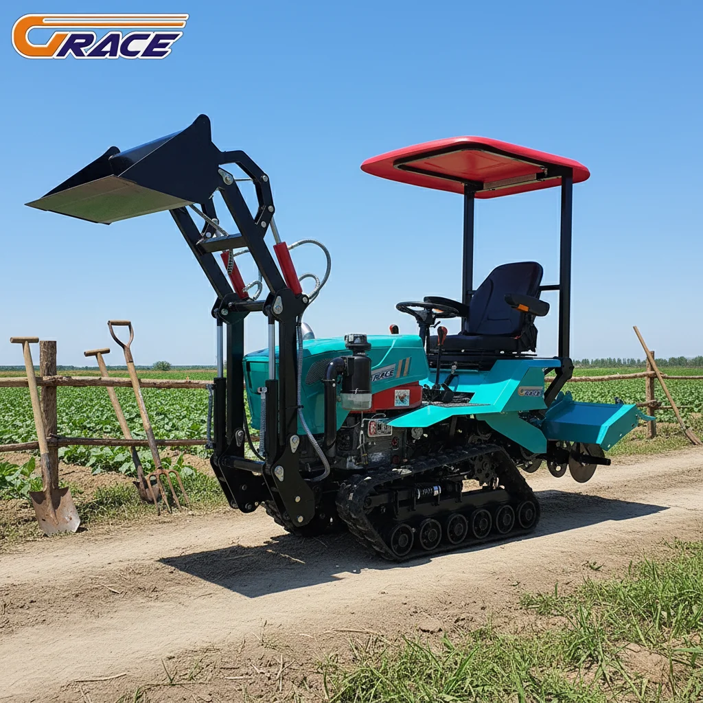 Customize 35HP Mini Track Tractor Waterproof EPA Farm Tractor Front Loader With Digger Plow Trencher Fast Shipping