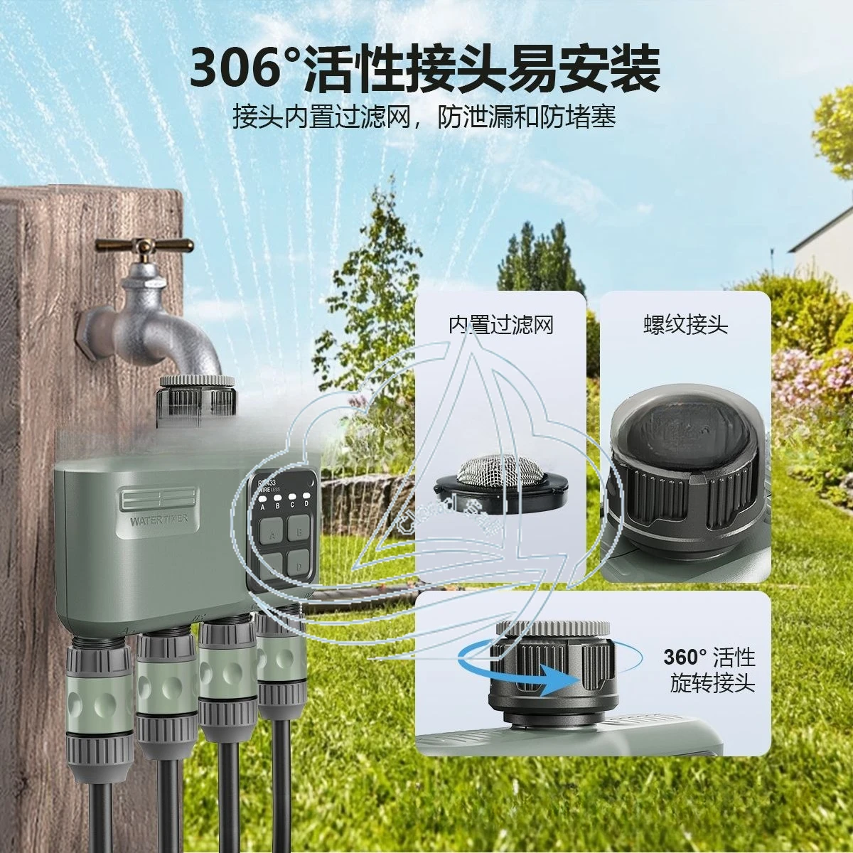 Smart Remote-Controlled 4-Way Automatic Garden Watering System, WiFi Irrigation Timer for Outdoor Plants