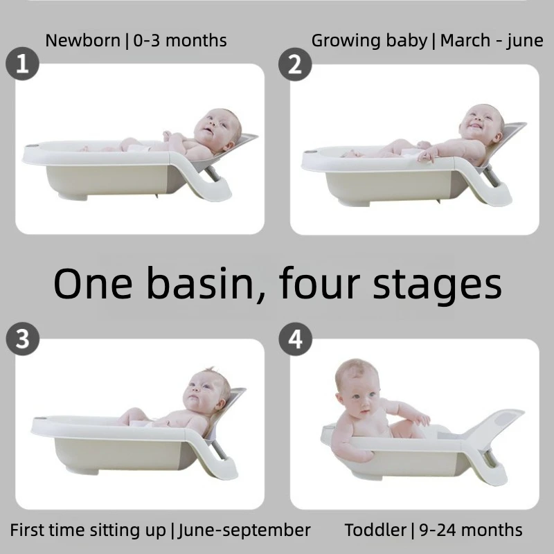 4-in-1 Adjustable Baby Bathtub with Non-Slip Recliner, Convertible Newborn Bath Seat Foldable Support for Space-Saving Bath Time