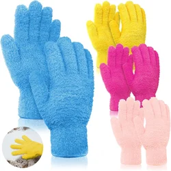 2Pcs Cleaning Gloves Microfiber Coral Fleece Car Grooming Gloves Solid Color Five Finger Dust Removal Housework Absorbent Gloves
